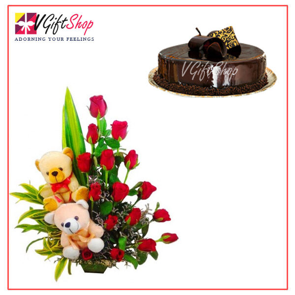 Cake Flower and Teddy Bear