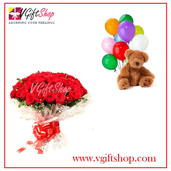 Bear Balloons and Flowers