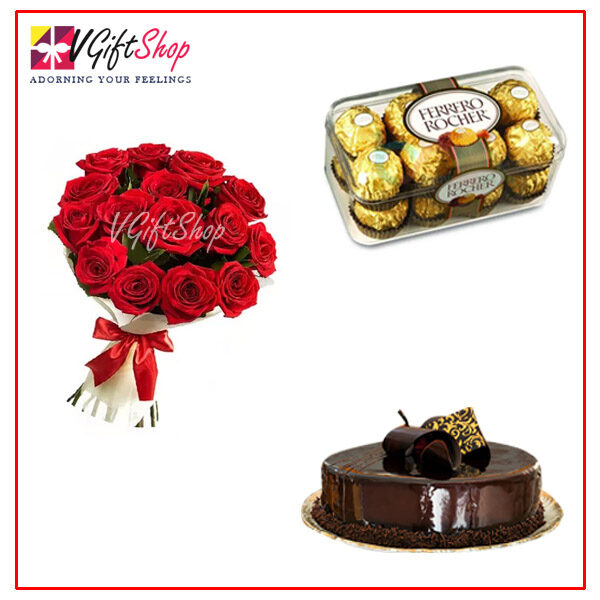 Cake, Chocolates and Flowers