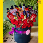 Awesomely Chocolate Box gift with assorted chocolate bars and red roses - V Gift Shop
